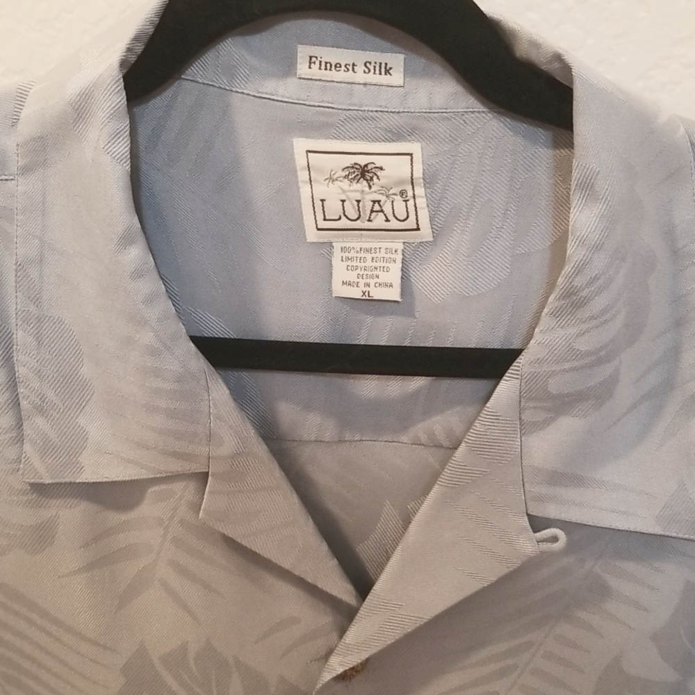 Luau men's shirt finest silk,grayish blue ,XL Camp style. Hawaiian. - Picture 2 of 6